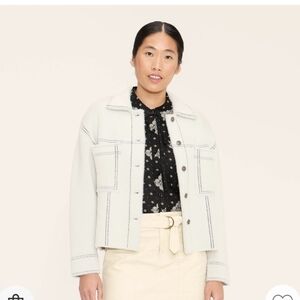 Women's Cream Woolrich Shacket with Blue Stitching